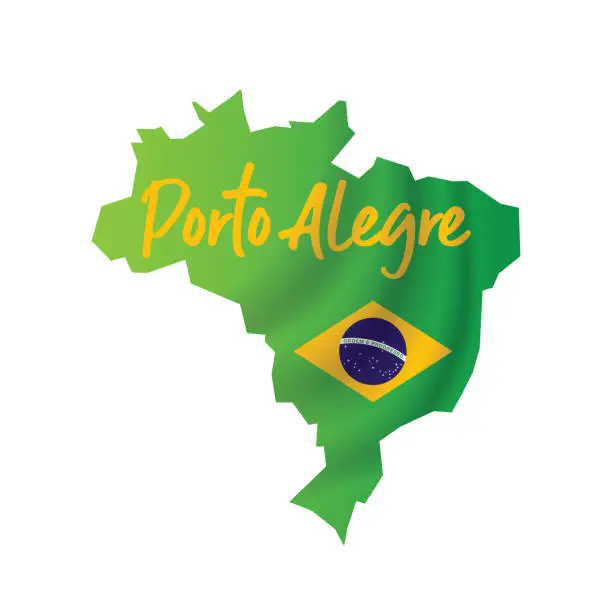 Vector illustration of Simplified map of Brazil and city name. Fill and stroke are national colours. stock illustration