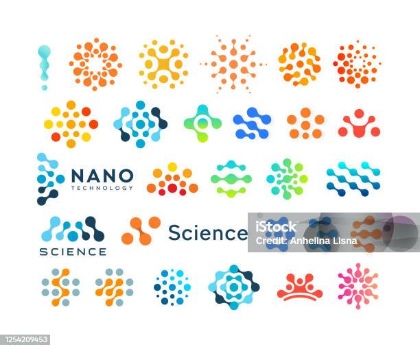 Set Of Science Logo Templates Creative Dotted Logotypes Modern Abstract Shapes Vector Emblem Collection Stock Illustration - Download Image Now