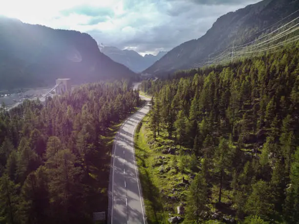 Drone image of the Bernina Pass