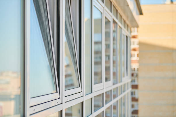 PVC windows on facade of skyscraper
