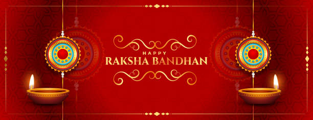 stylish red happy raksha bandhan traditional festival banner stylish red happy raksha bandhan traditional festival banner thread stock illustrations