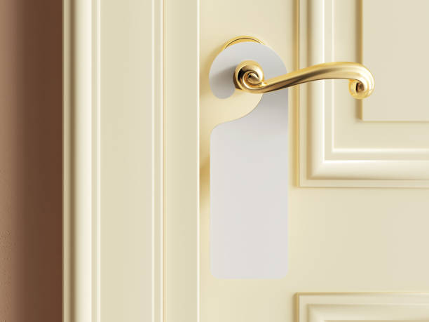 istock Luxury hotel door with empty label 