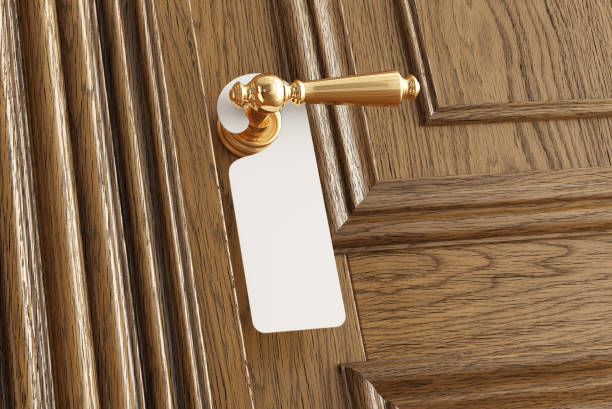 istock Luxury classic door with empty label 