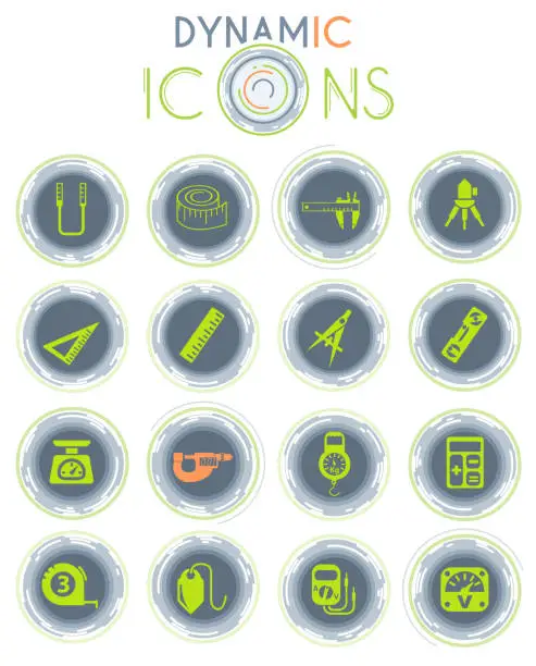 Vector illustration of measuring tools dynamic icons