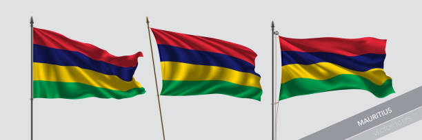 istock Set of Mauritius waving flag on isolated background vector illustration 1254213037