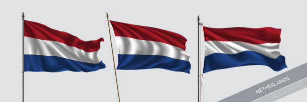 istock Set of Netherlands waving flag on isolated background vector illustration 1254213805