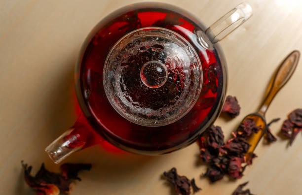 istock Top view on hibiscus egyptian karkade red tea 1254215142