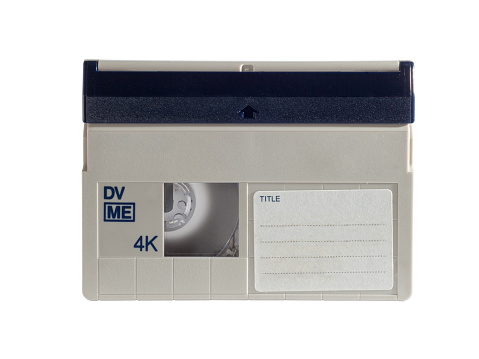 Close up of a vintage video tape on white background - Mini DV model