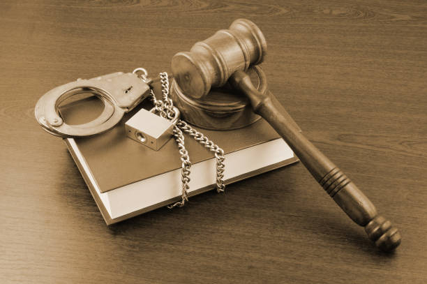 istock Information security concept, gavel, book with chain and padlock 1254219198