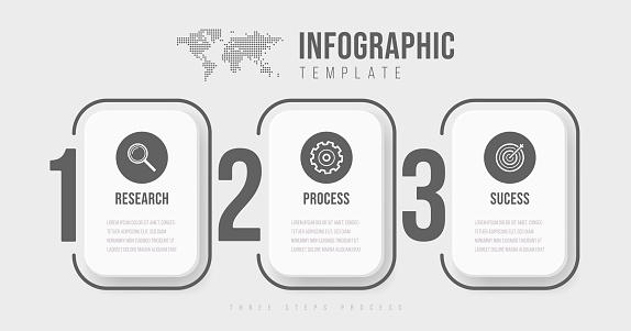Business infographics template. Timeline with 3 arrow steps, three number options. Vector element