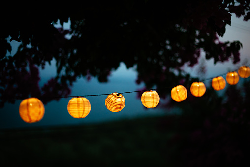 Colorful paper lantern on the clothesline