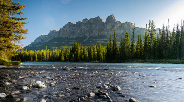 istock Castle mountain looms above Bow River 1254224099