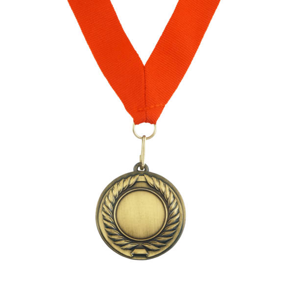 istock Gold medal with red ribbon isolated 1254224232