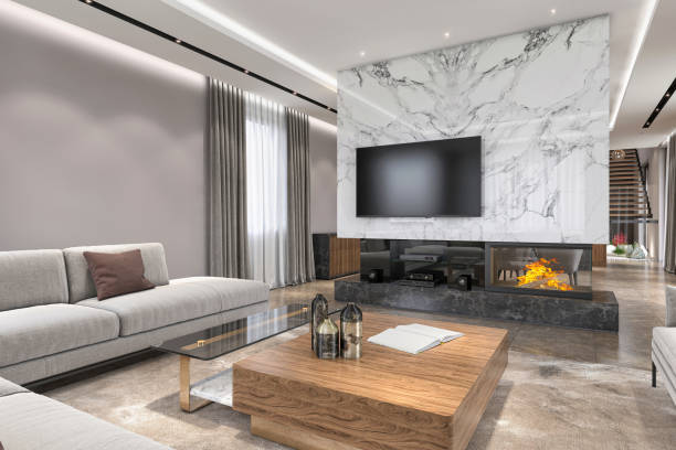 salón de lujo interior - home decorating living room luxury fireplace fotografías e imágenes de stock