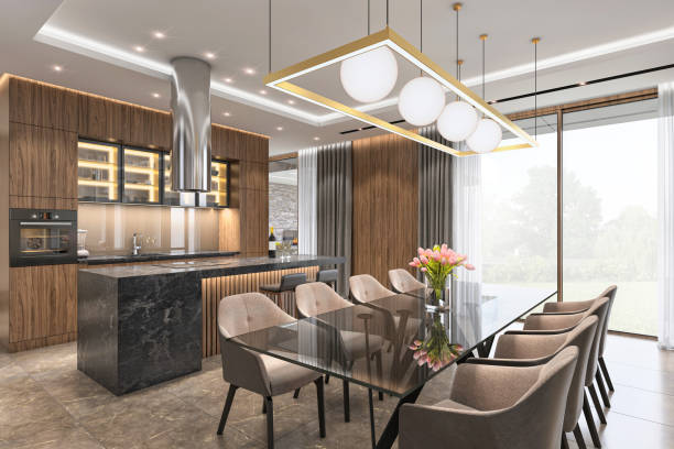 istock Luxury villa dining room and kitchen 1254224261