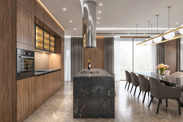 istock Luxury villa dining room and kitchen 1254224277