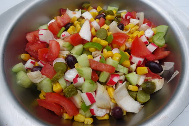 istock Salad with vegetables in small raw portions  Meal buffet 1254224739