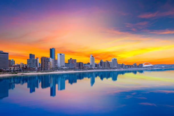 Durban city beachfront skyline during summer with twilight sky