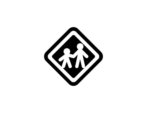 istock Children Crossing Road Sign Flat Vector Icon. Isolated School Crossing Sign Illustration - Vector 1254228103