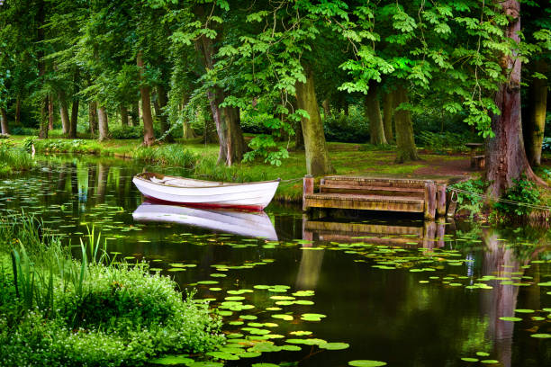 istock Public park with lake and jetty 1254235797