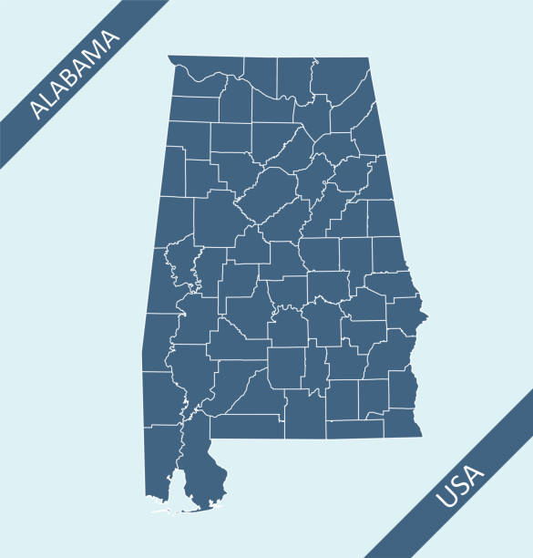 Counties map of Alabama Highly detailed county map of Alabama state of United States of America for web banner, mobile app, and educational use. The map is accurately prepared by a map expert. alabama us state stock illustrations