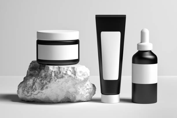 istock Cosmetic packaging on stone product stage 1254236775
