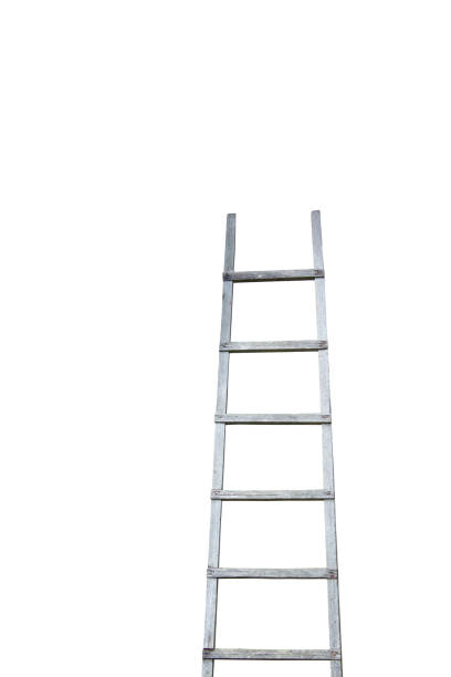 istock Old rustic wooden faded ladder isolated on a white background. 1254238190