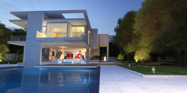 istock Upscale modern villa with pool and garden 1254241634