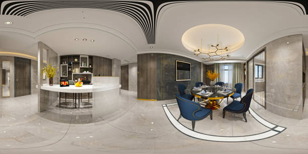 istock 360 Degrees Modern Living and Dining Room. 3D Render. 1254241677