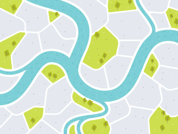 Modern City Map Modern city map with green space, river and trees. road map illustrations stock illustrations