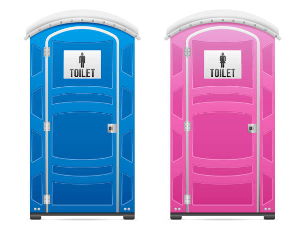 Portable restroom set Portable restroom set on a white background. Vector illustration. Outhouse stock illustrations