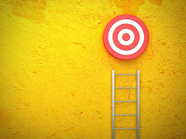 Stair and Target on Yellow Wall Background - 3D Rendering