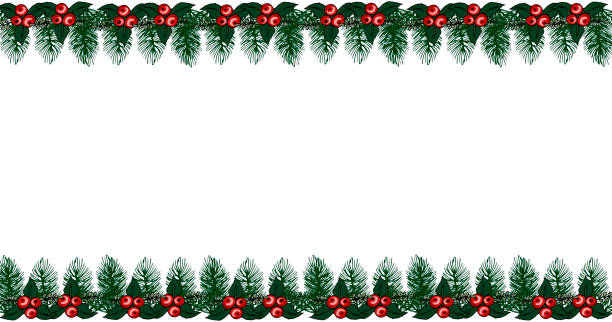 istock Christmas frame made of fir branches, mistletoe red berries. 1254255947