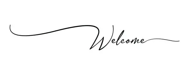 Vector illustration of Welcome hand drawn brush lettering. stock illustration