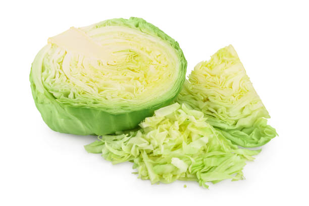 istock Green cabbage isolated on white background with clipping path and full depth of field. 1254260252