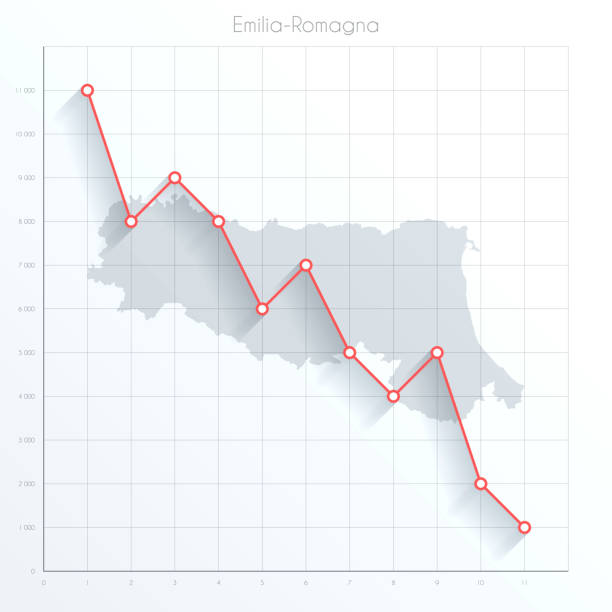 艾米利亞-羅馬涅地圖在財務圖表與紅色下降趨勢線 - emiliano martinez 幅插畫檔、美工圖案、卡通及圖標