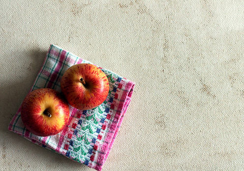 apples on a napkin, close-up