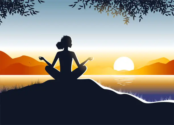 Vector illustration of Yoga at sunset