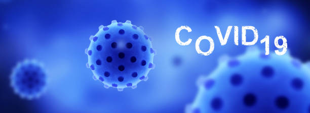 istock Coronavirus panoramic banner with inscription COVID-19, 3d rendering. Microscopic view of novel SARS-CoV-2 corona virus inside organism 1254267036