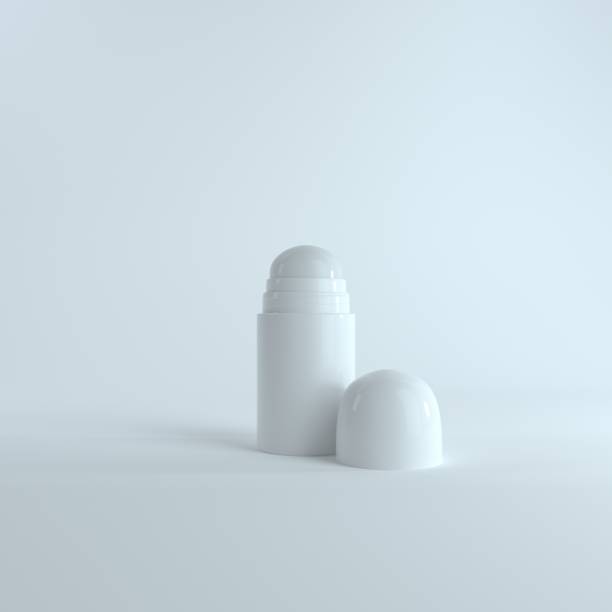 istock Blank white opened plastic bottle Roll-On Deodorant Mock up Isolated on Light White Background. Realistic White Anti-Perspirant Roll On Mock Up. 3D Rendering. 3D Mock up for your design. 1254267453