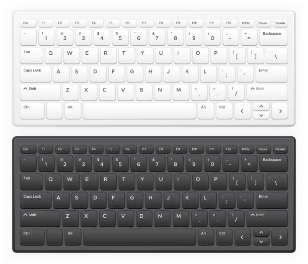 klawiatura laptopa. klucze komputera notebooka z angielskim alfabetem łacińskim przyciski qwerty klawiatura realistyczny szablon wektorowy izolowany - enter key stock illustrations