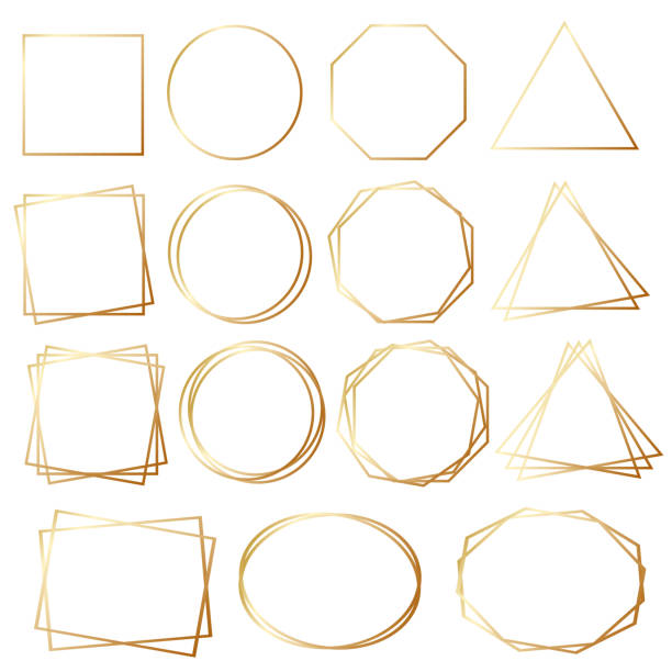 ilustrações, clipart, desenhos animados e ícones de grande conjunto de borda geométrica dourada para design de cartão em branco, ilustração vetorial de estoque - pattern art deco circle backgrounds