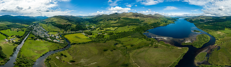 A gorgeous blue-sky summer day over Killin, surrounded by Loch Tay, Ben Lawers, Tarmachan Ridge, Sron a Chlachain, Glen Dochart, Glen Lochay and beyond.