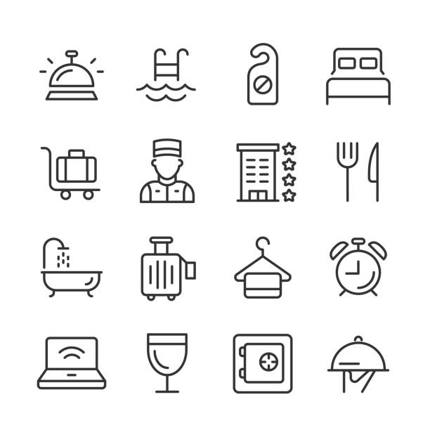 ilustrações de stock, clip art, desenhos animados e ícones de hotel icons — monoline series - sineta