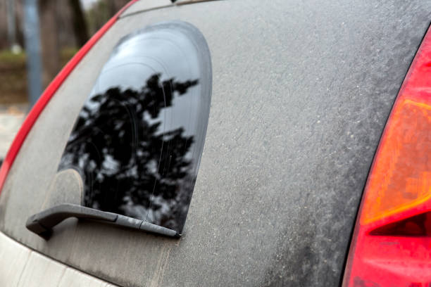 istock Rear window of a dirty car. 1254279694