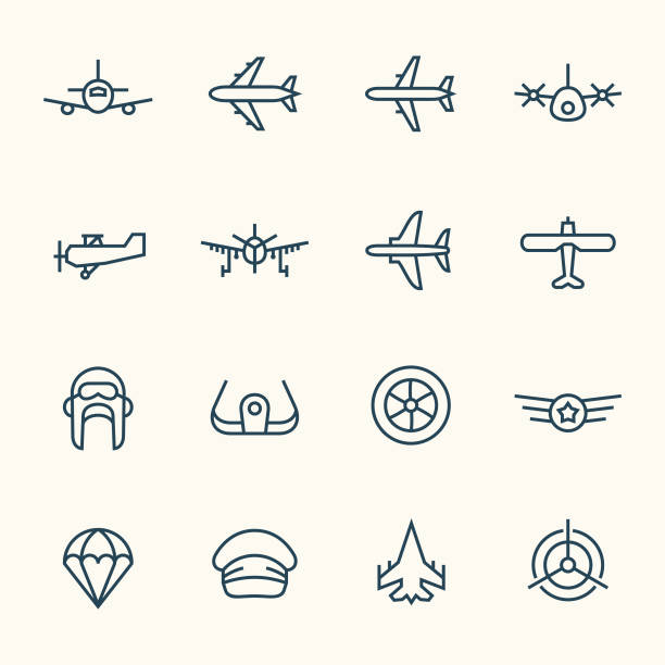 illustrations, cliparts, dessins animés et icônes de icônes de ligne d’aviation - avion