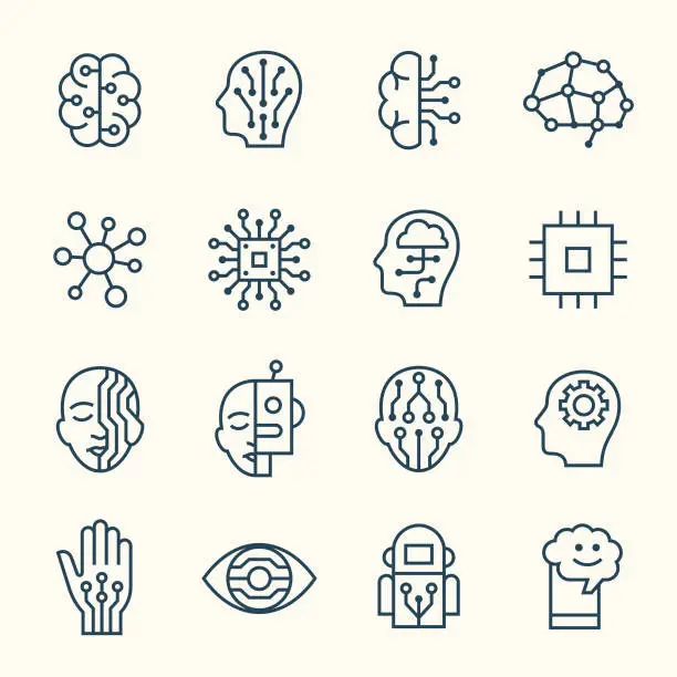 Vector illustration of Artificial Intelligence line icons