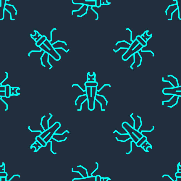 grüne linie termite symbol isoliert nahtlose muster auf blauem hintergrund. vektor - ant underground animal nest insect stock-grafiken, -clipart, -cartoons und -symbole