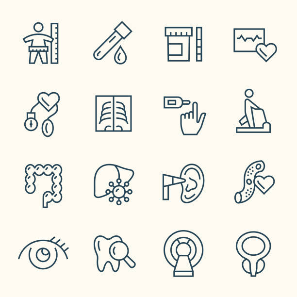 Health check up line icons Health check up line vector icon set colesterol stock illustrations