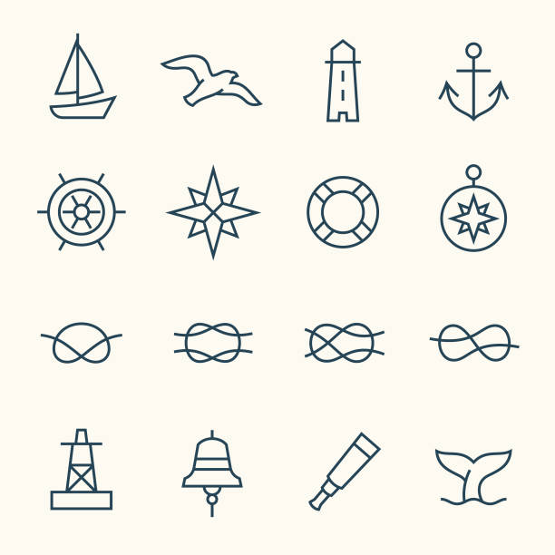Nautical line icons Nautical line vector icon set bellcaptain stock illustrations